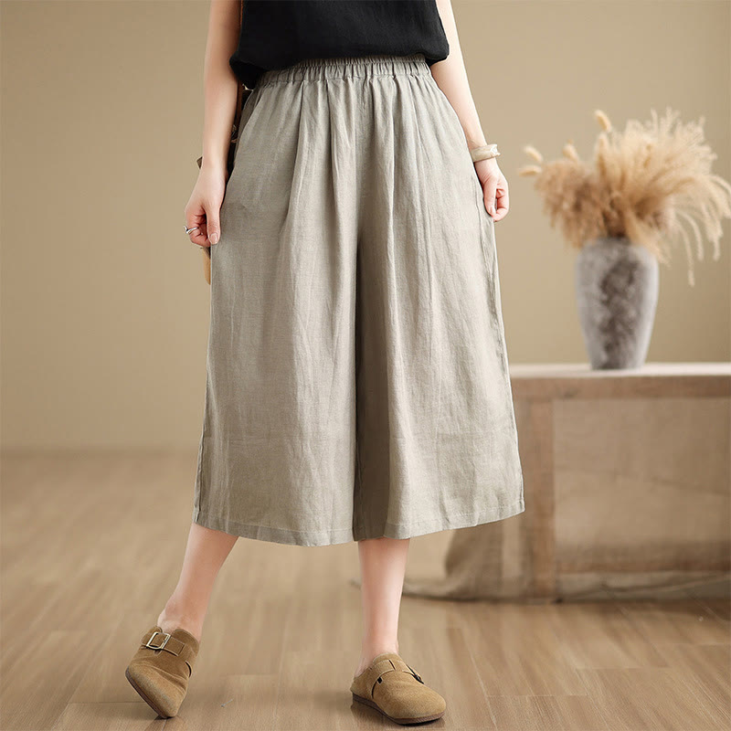 Buddha Stones Sommer Einfarbig Patchwork Einfaches Design Damen Baumwolle Weites Bein Kurze Hose Mit Taschen