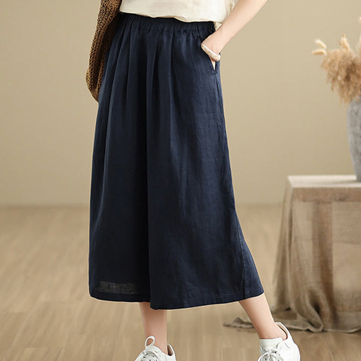 Buddha Stones Sommer Einfarbig Patchwork Einfaches Design Damen Baumwolle Weites Bein Kurze Hose Mit Taschen