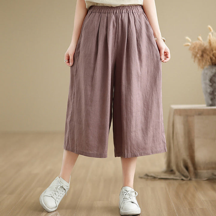 Buddha Stones Sommer Einfarbig Patchwork Einfaches Design Damen Baumwolle Weites Bein Kurze Hose Mit Taschen