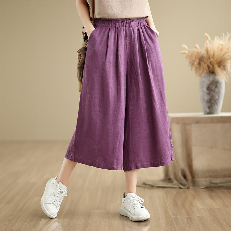 Buddha Stones Sommer Einfarbig Patchwork Einfaches Design Damen Baumwolle Weites Bein Kurze Hose Mit Taschen