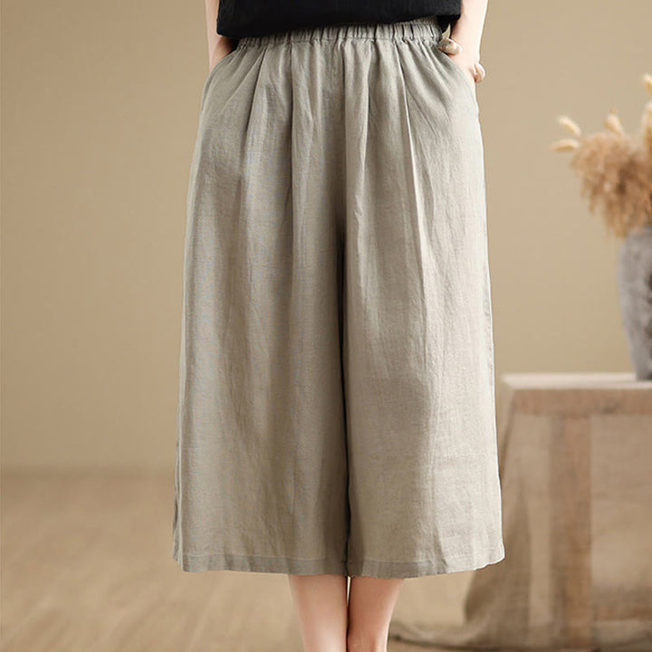 Buddha Stones Sommer Einfarbig Patchwork Einfaches Design Damen Baumwolle Weites Bein Kurze Hose Mit Taschen - image 14