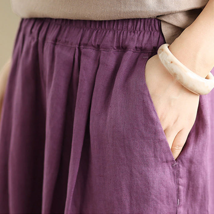 Buddha Stones Sommer Einfarbig Patchwork Einfaches Design Damen Baumwolle Weites Bein Kurze Hose Mit Taschen - image 10