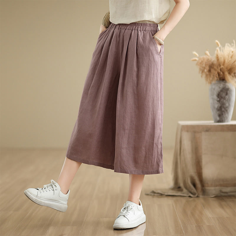 Buddha Stones Sommer Einfarbig Patchwork Einfaches Design Damen Baumwolle Weites Bein Kurze Hose Mit Taschen