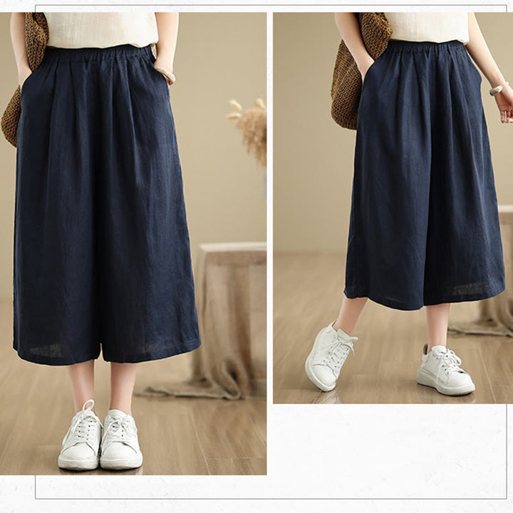 Buddha Stones Sommer Einfarbig Patchwork Einfaches Design Damen Baumwolle Weites Bein Kurze Hose Mit Taschen