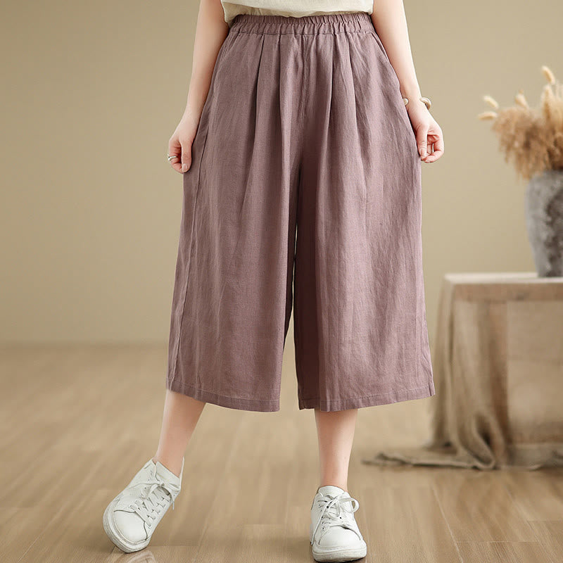 Buddha Stones Sommer Einfarbig Patchwork Einfaches Design Damen Baumwolle Weites Bein Kurze Hose Mit Taschen - RosyBrown - US8-10， UK/AU12-14，EU40-42 (2XL) - image 0