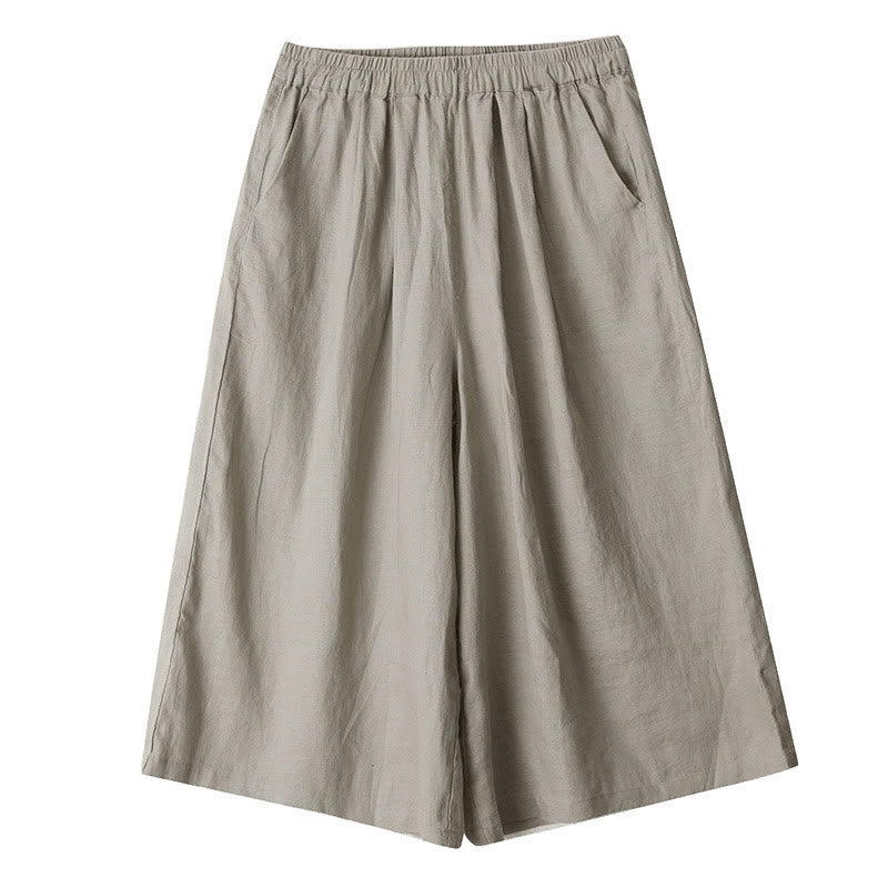 Buddha Stones Sommer Einfarbig Patchwork Einfaches Design Damen Baumwolle Weites Bein Kurze Hose Mit Taschen - image 19