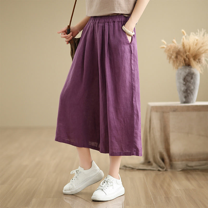 Buddha Stones Sommer Einfarbig Patchwork Einfaches Design Damen Baumwolle Weites Bein Kurze Hose Mit Taschen