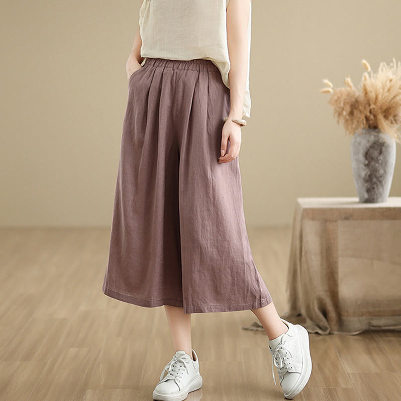 Buddha Stones Sommer Einfarbig Patchwork Einfaches Design Damen Baumwolle Weites Bein Kurze Hose Mit Taschen