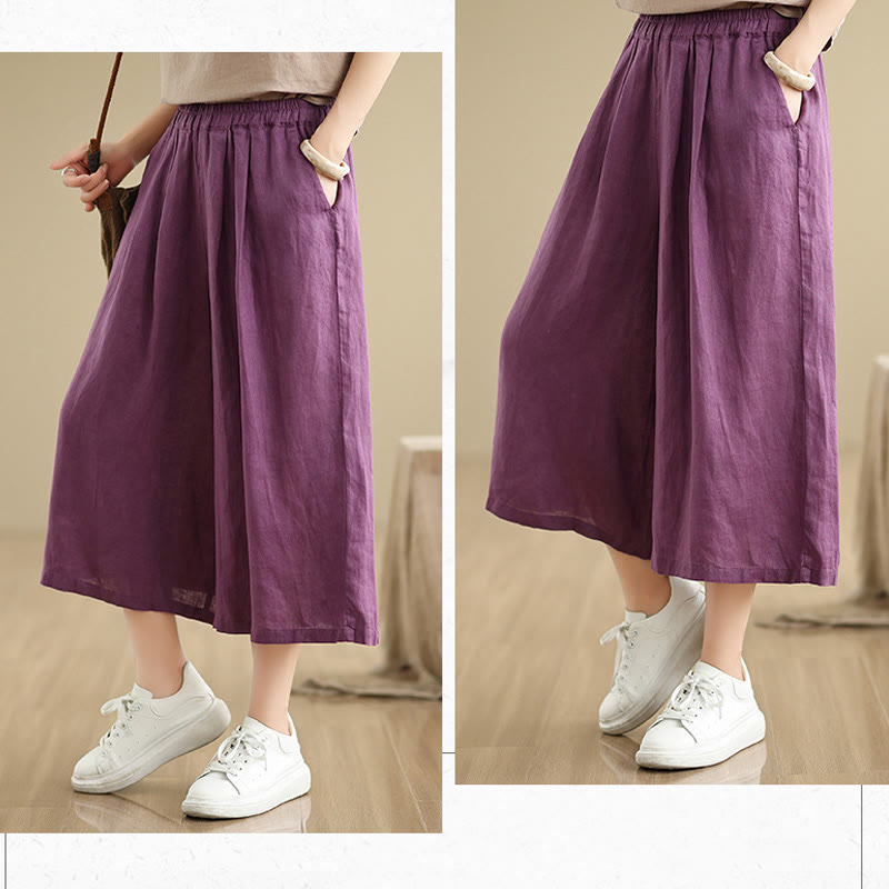Buddha Stones Sommer Einfarbig Patchwork Einfaches Design Damen Baumwolle Weites Bein Kurze Hose Mit Taschen