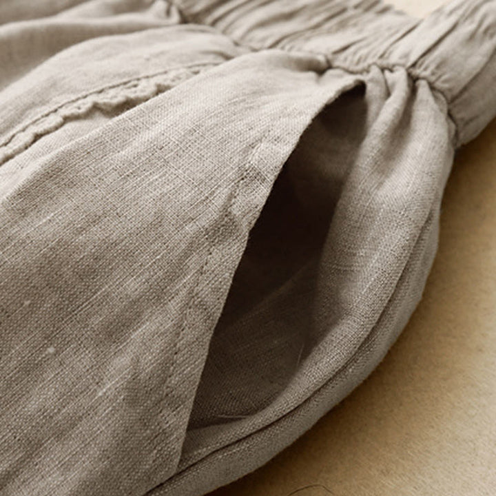 Buddha Stones Sommer-Baumwoll-Leinen-Hose mit Froschknöpfen und hoher Taille für Damen mit Taschen - image 4