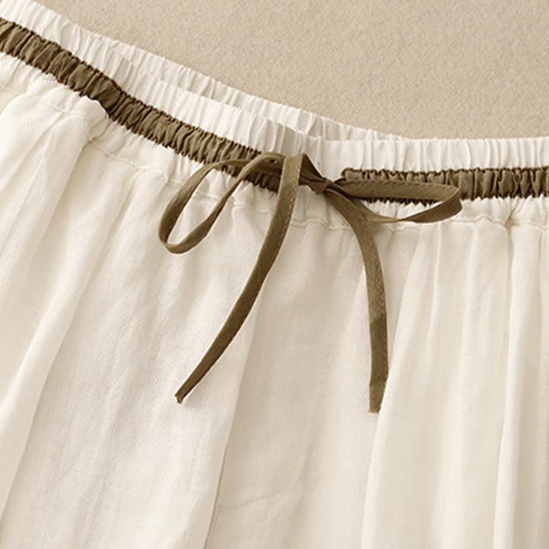Buddha Stones Vintage Sommer Lässige Farblich passende Haremshose aus Baumwolle und Leinen mit Kordelzug für Damen mit Taschen - image 1