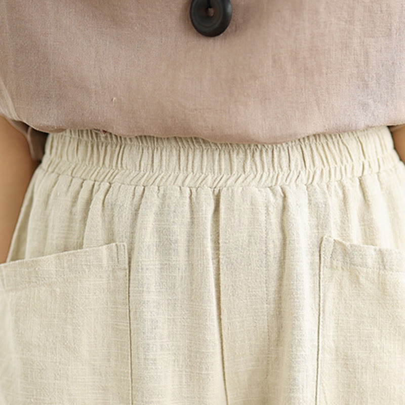 Buddha Stones Lässige, alltägliche, schlichte Haremshose aus Baumwolle und Leinen für Damen mit Taschen - image 6