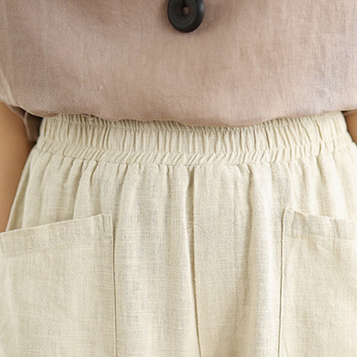 Buddha Stones Lässige, alltägliche, schlichte Haremshose aus Baumwolle und Leinen für Damen mit Taschen - image 6