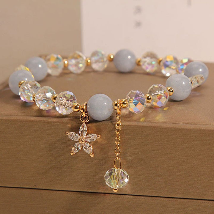 Buddha Stones Natürlicher Aquamarin Kristall Zirkon Blume Frieden Heilung Armband