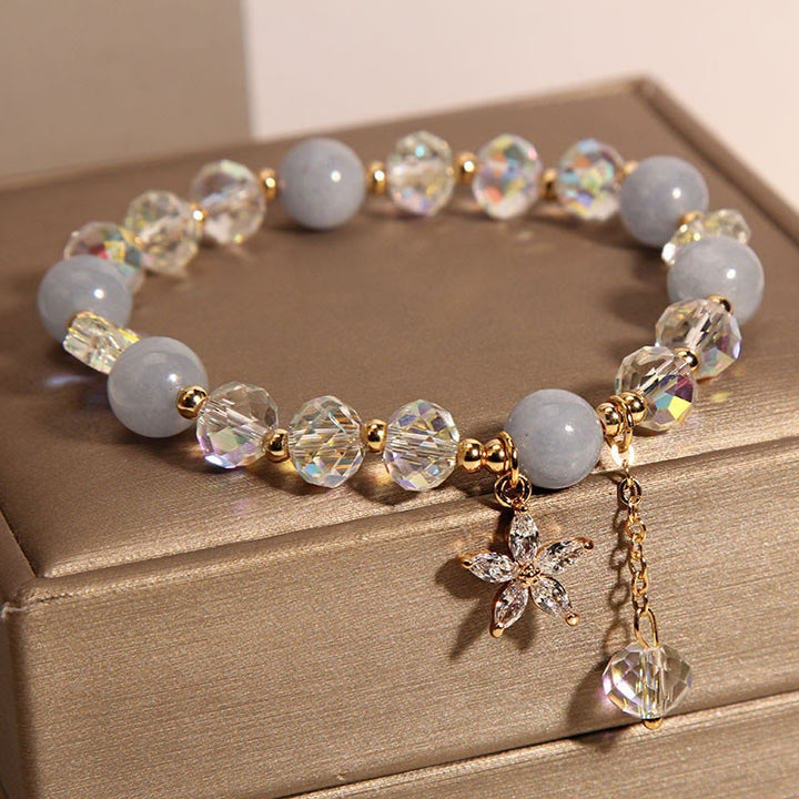 Buddha Stones Natürlicher Aquamarin Kristall Zirkon Blume Frieden Heilung Armband