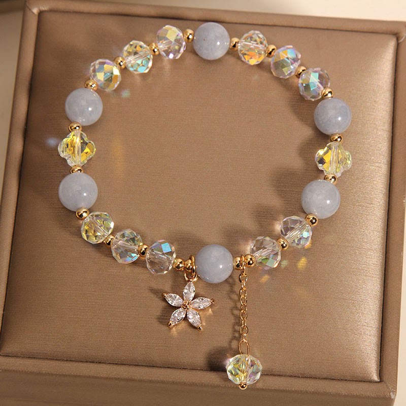 Buddha Stones Natürlicher Aquamarin Kristall Zirkon Blume Frieden Heilung Armband