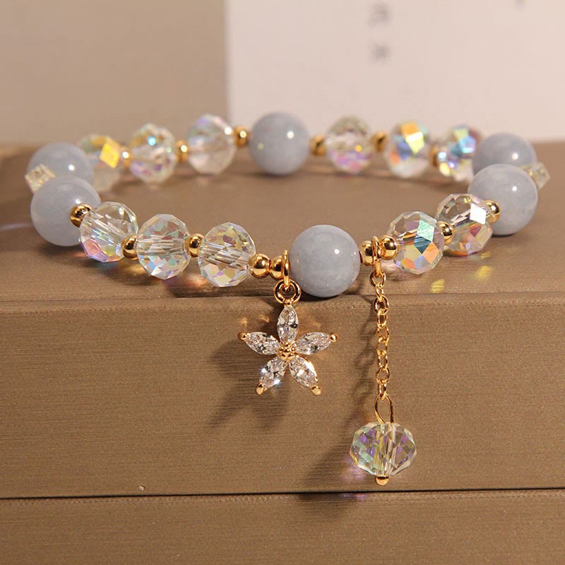 Buddha Stones Natürlicher Aquamarin Kristall Zirkon Blume Frieden Heilung Armband