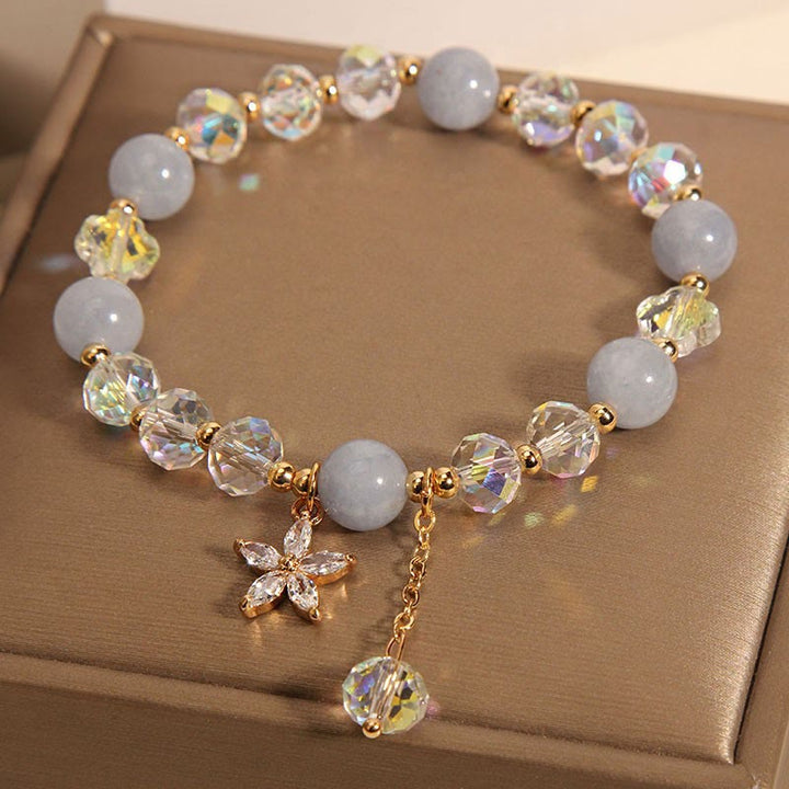 Buddha Stones Natürlicher Aquamarin Kristall Zirkon Blume Frieden Heilung Armband