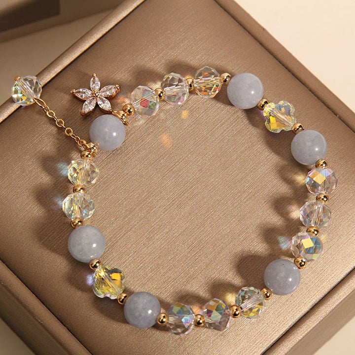Buddha Stones Natürlicher Aquamarin Kristall Zirkon Blume Frieden Heilung Armband
