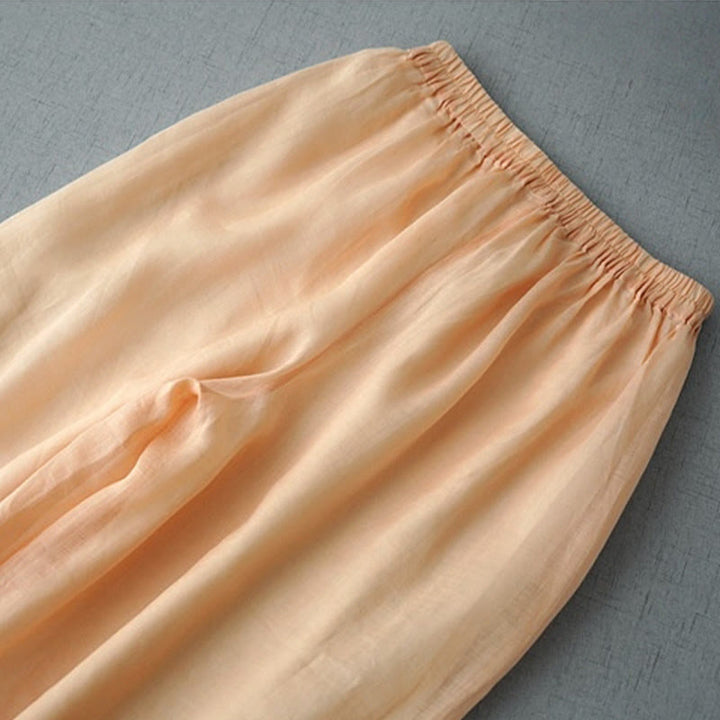 Buddha Stones Lässige, schlichte Ramie-Hose mit Schlitz, Länge 7–8, weites Bein, mit Taschen