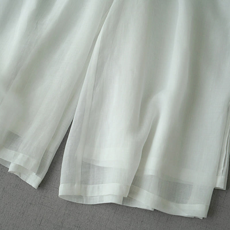 Buddha Stones Lässige, schlichte Ramie-Hose mit Schlitz, Länge 7–8, weites Bein, mit Taschen - image 14