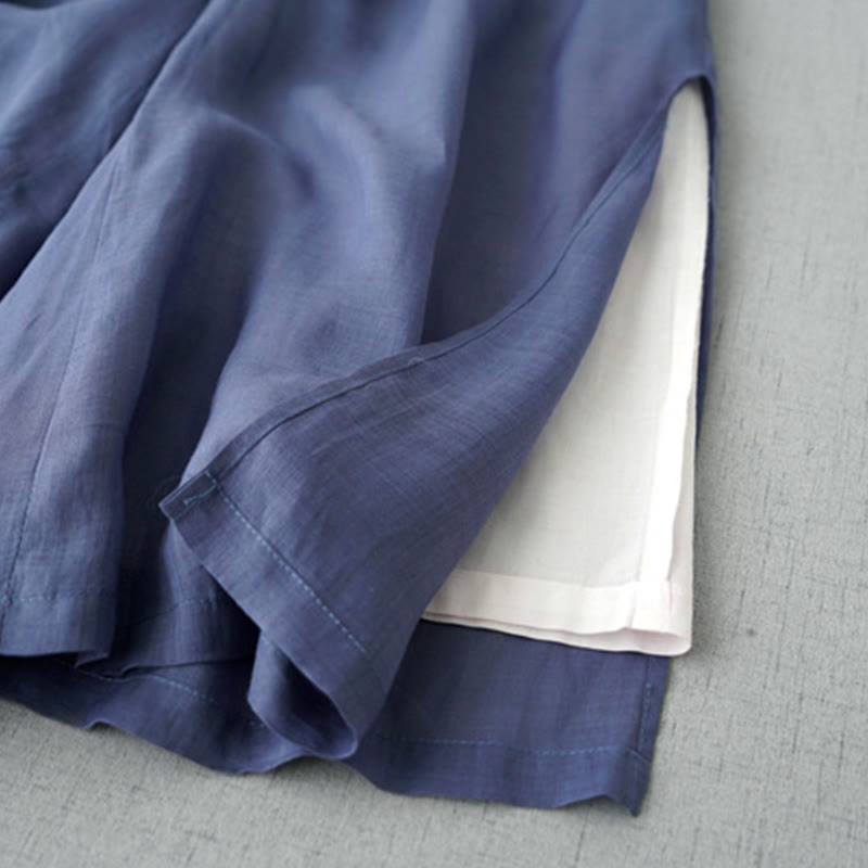 Buddha Stones Lässige, schlichte Ramie-Hose mit Schlitz, Länge 7–8, weites Bein, mit Taschen - image 3