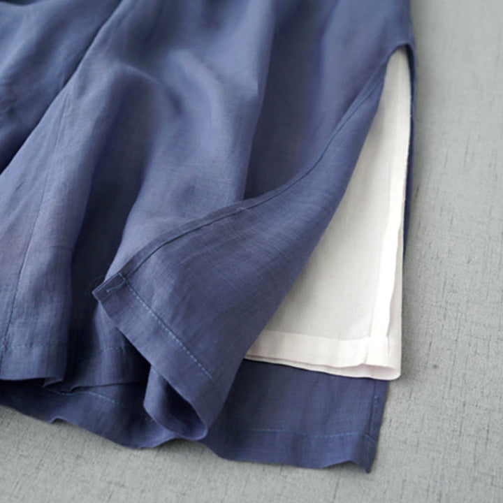 Buddha Stones Lässige, schlichte Ramie-Hose mit Schlitz, Länge 7–8, weites Bein, mit Taschen - image 3