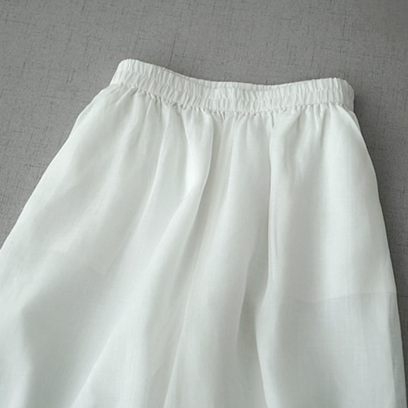 Buddha Stones Lässige, schlichte Ramie-Hose mit Schlitz, Länge 7–8, weites Bein, mit Taschen