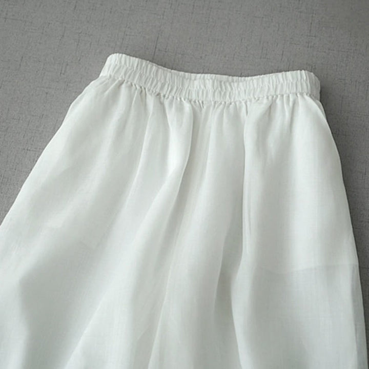 Buddha Stones Lässige, schlichte Ramie-Hose mit Schlitz, Länge 7–8, weites Bein, mit Taschen