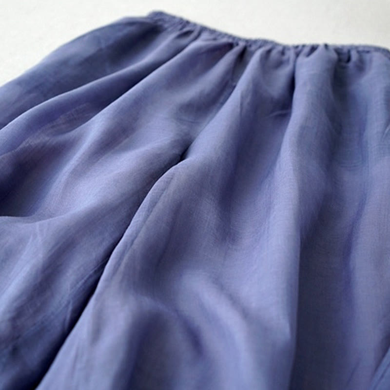 Buddha Stones Lässige, schlichte Ramie-Hose mit Schlitz, Länge 7–8, weites Bein, mit Taschen - image 2