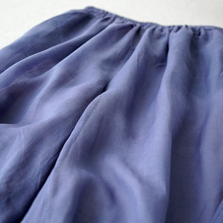 Buddha Stones Lässige, schlichte Ramie-Hose mit Schlitz, Länge 7–8, weites Bein, mit Taschen - image 2