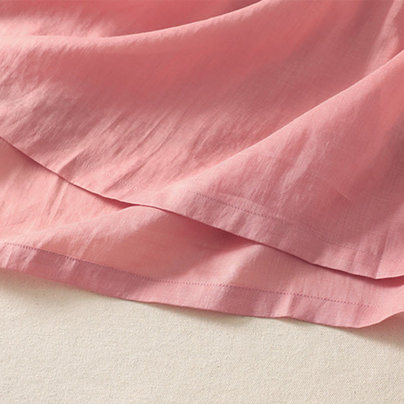 Buddha Stones Sommer-Midikleid aus Baumwolle und Leinen mit kurzen Ärmeln und Falten und Schnürung und Taschen - image 8