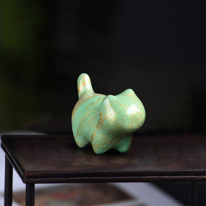 Buddha Stones ​​Mini Schöne Katze Ebenholz Lack Handwerk Frieden Dekoration - Grün (zufällige grüne Farbe) - image 9