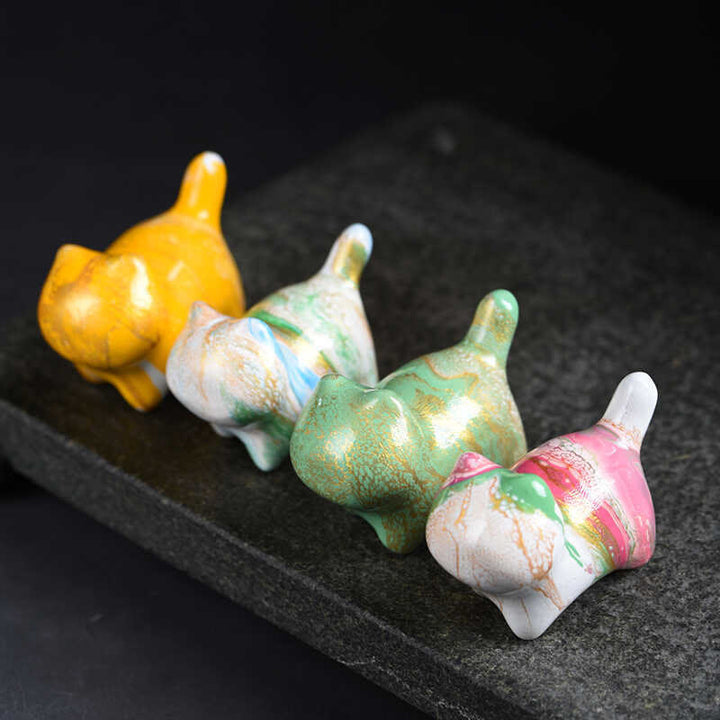 Buddha Stones ​​Mini Schöne Katze Ebenholz Lack Handwerk Frieden Dekoration - image 1