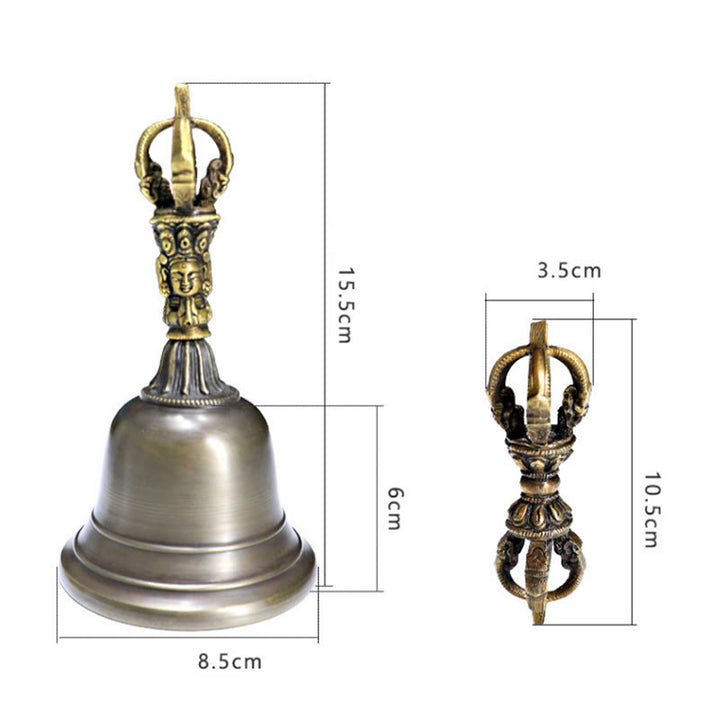 Buddha Stones 2 Stück handgefertigte tibetische Meditationsglocke und Vajra Dorje Kupfer-Stärke-Dekorationsset