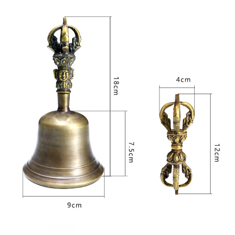 Buddha Stones 2 Stück handgefertigte tibetische Meditationsglocke und Vajra Dorje Kupfer-Stärke-Dekorationsset