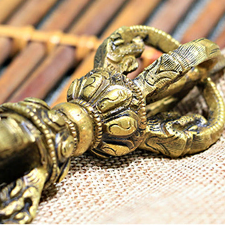 Buddha Stones 2 Stück handgefertigte tibetische Meditationsglocke und Vajra Dorje Kupfer-Stärke-Dekorationsset