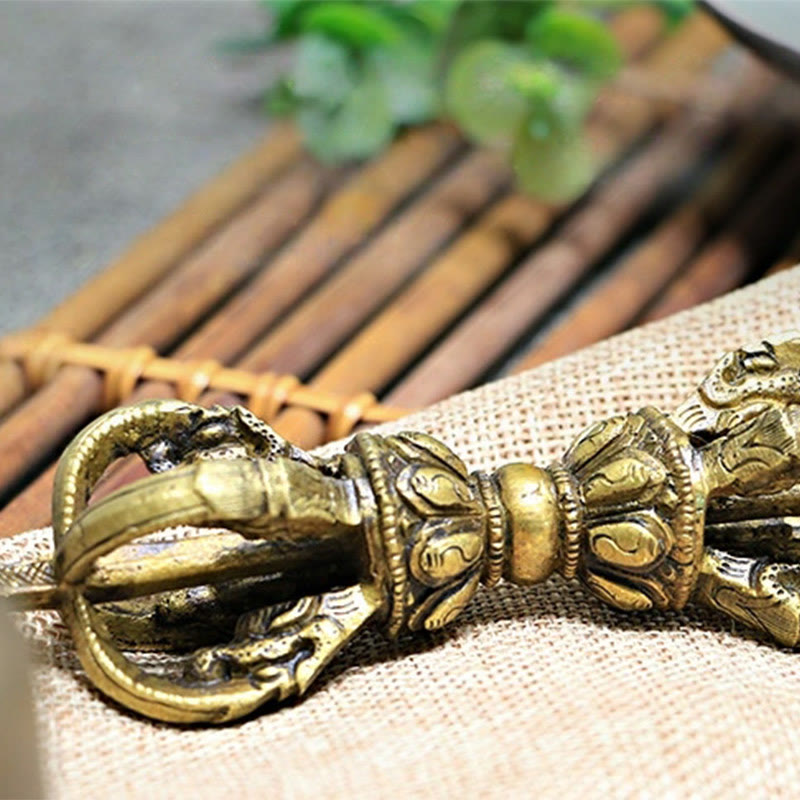 Buddha Stones 2 Stück handgefertigte tibetische Meditationsglocke und Vajra Dorje Kupfer-Stärke-Dekorationsset