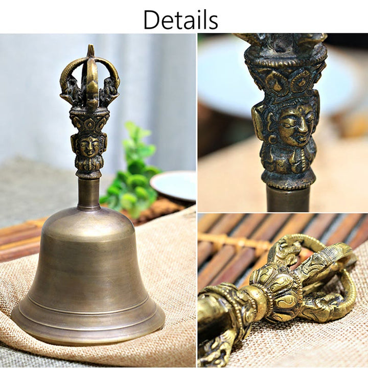 Buddha Stones 2 Stück handgefertigte tibetische Meditationsglocke und Vajra Dorje Kupfer-Stärke-Dekorationsset