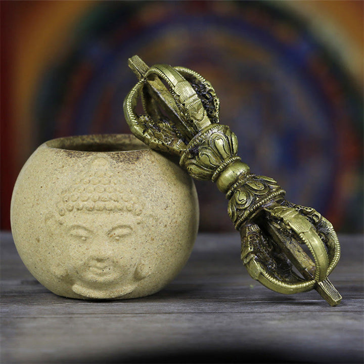 Buddha Stones, handgefertigt, Nepal, fünf Zinken, Vajra, Dorje, Kupfer, Metalldekoration