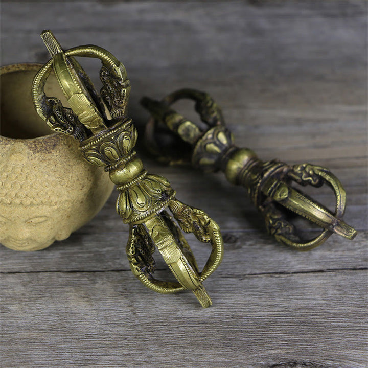 Buddha Stones, handgefertigt, Nepal, fünf Zinken, Vajra, Dorje, Kupfer, Metalldekoration