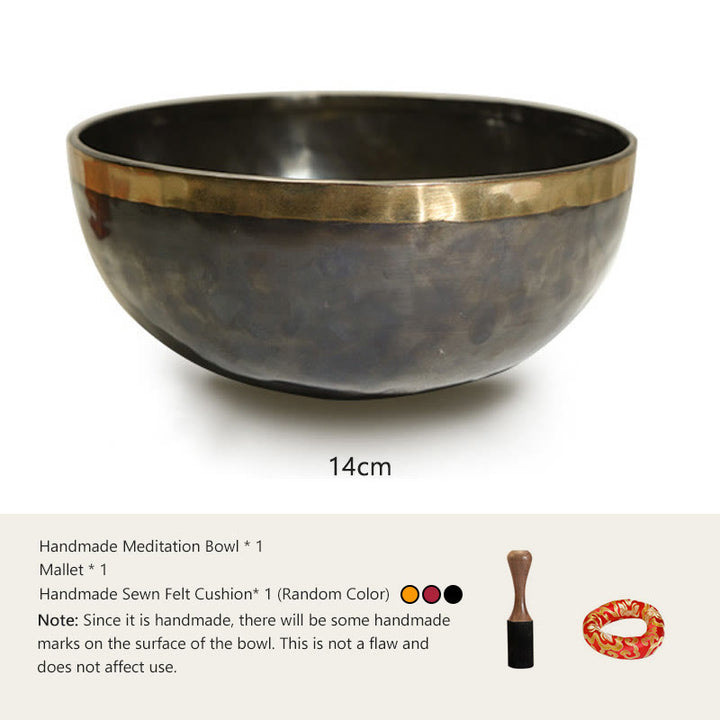 Buddha Stones Handgefertigtes nepalesisches Klangschalen-Set mit schlichtem Muster für Heilung und Meditation - 5,51 Zoll (14 CM) - image 1