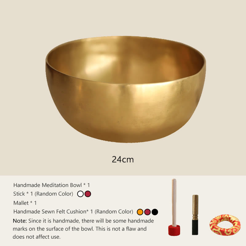 Buddha Stones Handgefertigtes nepalesisches Klangschalen-Set aus Gold – schlichtes Design für Heilung und Meditation - 9,45 Zoll (24 CM) - image 9