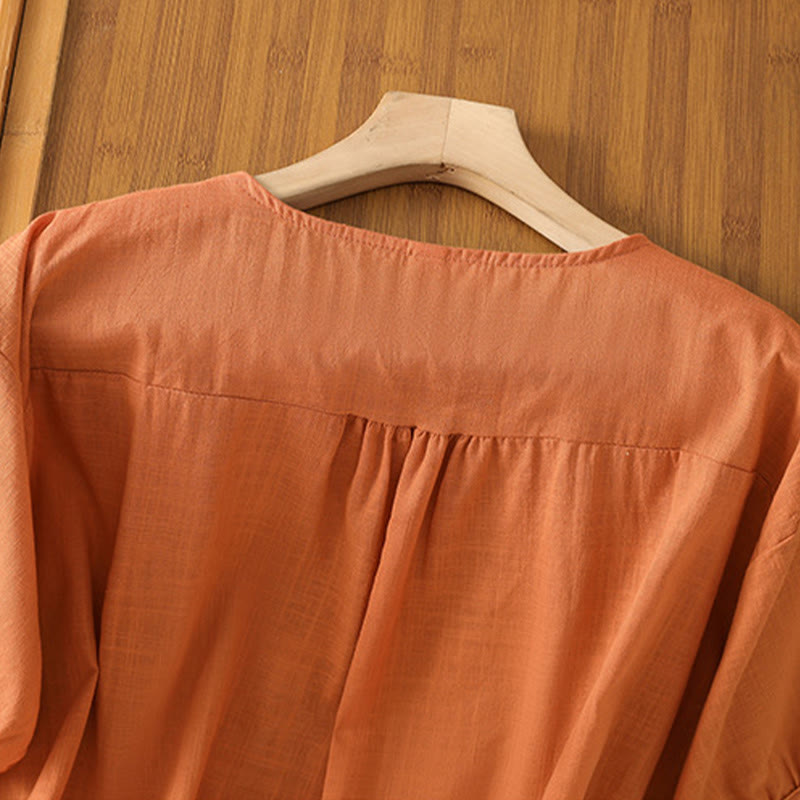 Buddha Stones Vintage Asymmetrische Stickerei Blumenpflanzenmuster Damen Baumwolle Leinen Kurzarm Jacke Shirt - image 18