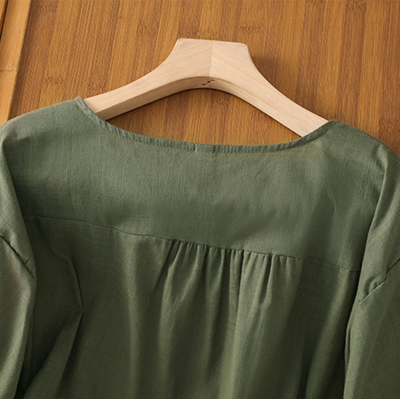Buddha Stones Vintage Asymmetrische Stickerei Blumenpflanzenmuster Damen Baumwolle Leinen Kurzarm Jacke Shirt - image 3
