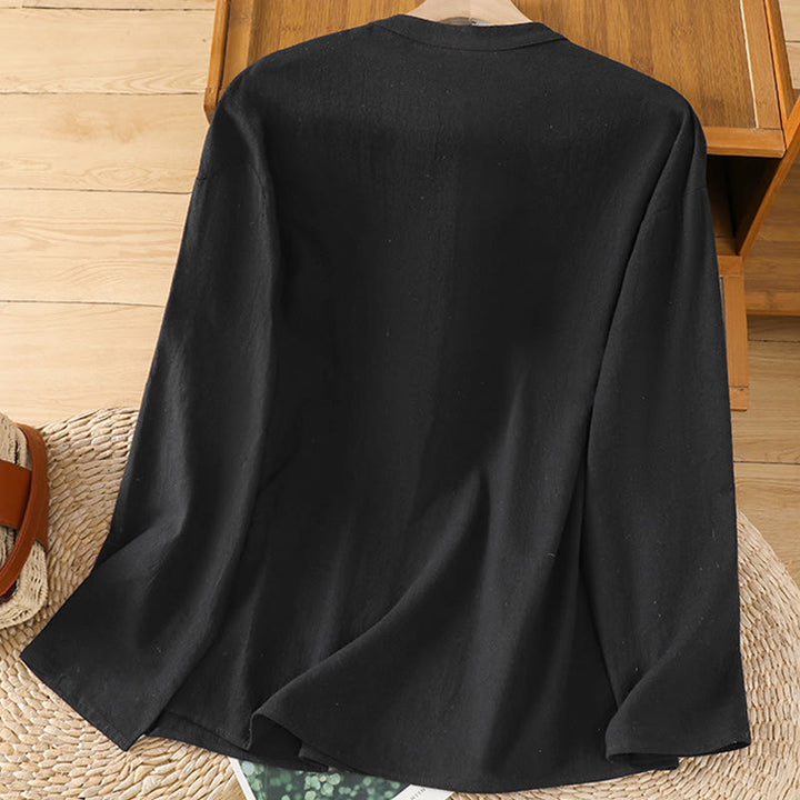 Buddha Stones Sommer Casual Pure Color Halbknopf Einfaches Design Damen Baumwoll-Leinen Halbarmhemd mit Tasche - image 14