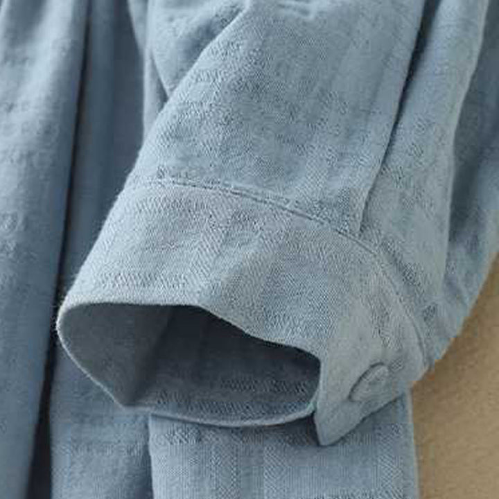 Buddha Stones – Retro-Midikleid aus Baumwolle und Leinen mit Taschen, einfarbig, mit Kordelzug und Froschknopf-Design - image 3