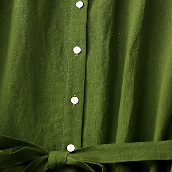 Buddha Stones Sommerkleid aus Baumwolle, schlicht, mit Schnürung, Knopfleiste vorne, Reverskragen, ärmellos, Midi-Länge - image 10