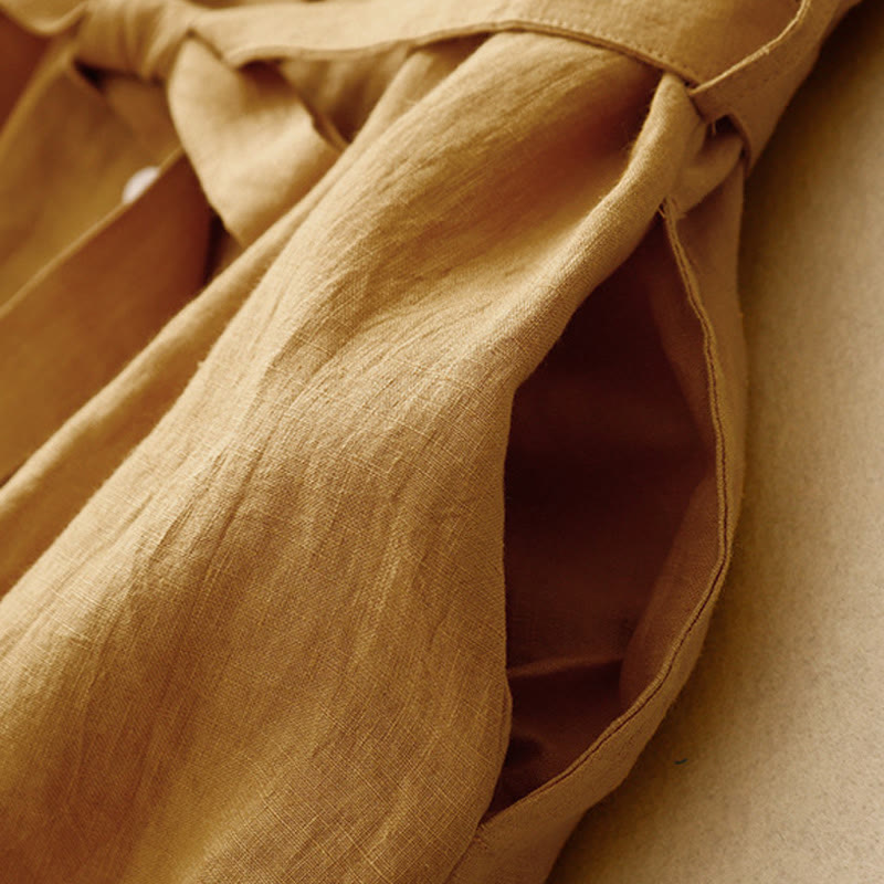 Buddha Stones Sommerkleid aus Baumwolle, schlicht, mit Schnürung, Knopfleiste vorne, Reverskragen, ärmellos, Midi-Länge - image 4