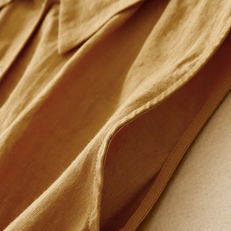 Buddha Stones Sommerkleid aus Baumwolle, schlicht, mit Schnürung, Knopfleiste vorne, Reverskragen, ärmellos, Midi-Länge - image 6